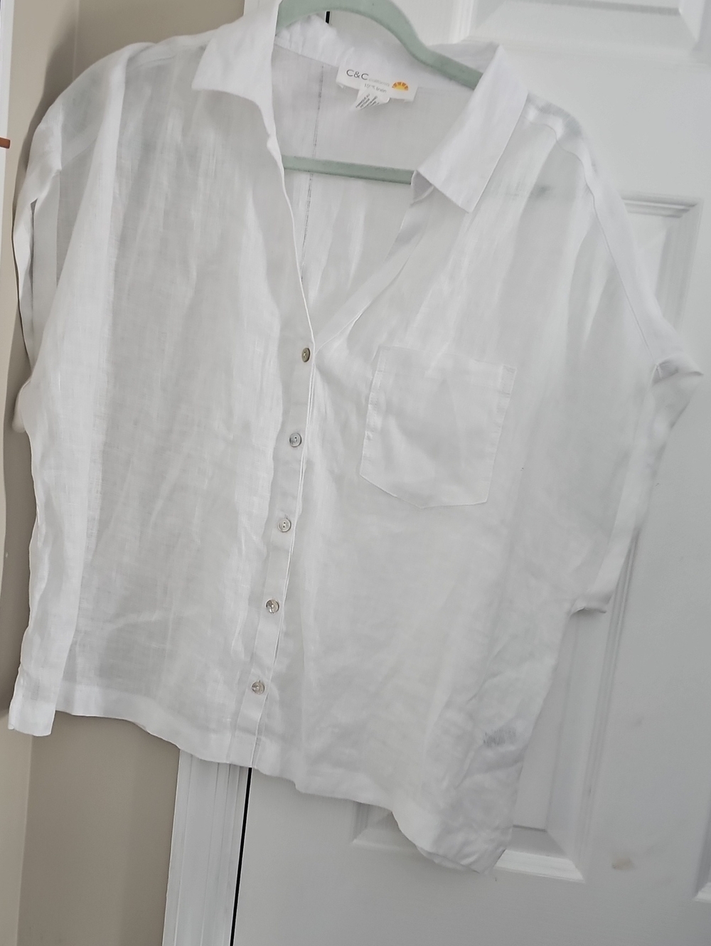 C&C California White Linen Button-Down Pocket Shirt